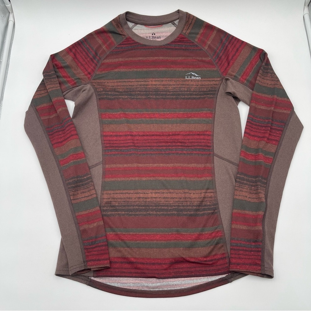LL Bean Shirt Mens Small Midweight Base Layer Performance Crewneck Striped